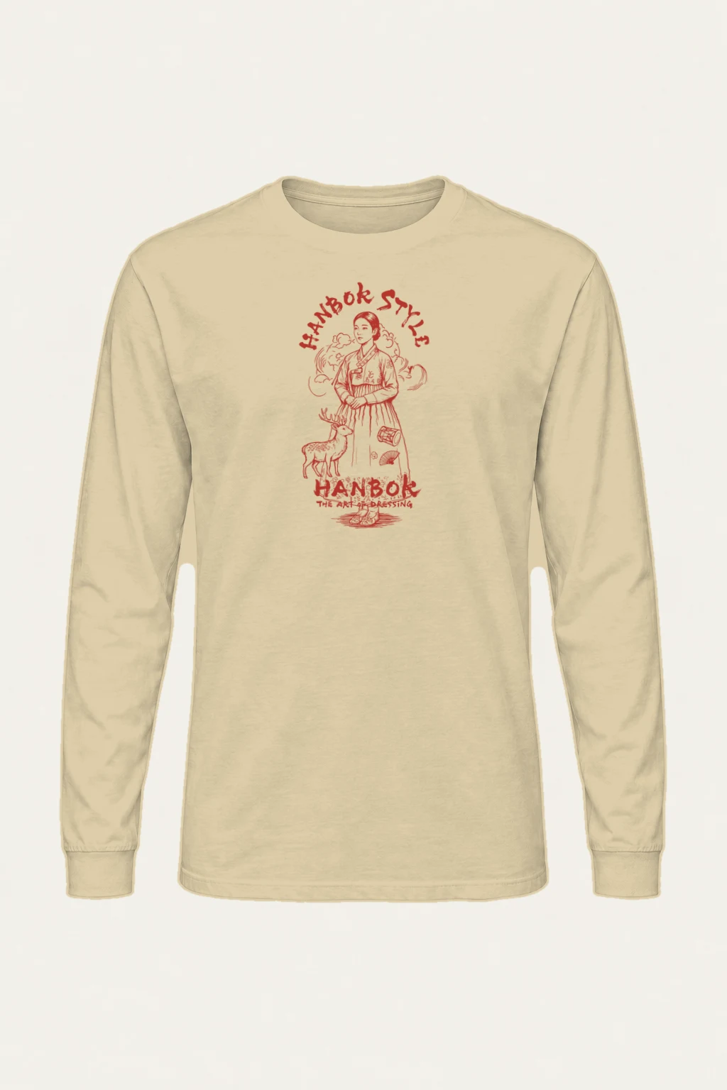"Crimson Hanbok Muse" Unisex Longsleeve T-shirt | Gildan 2400