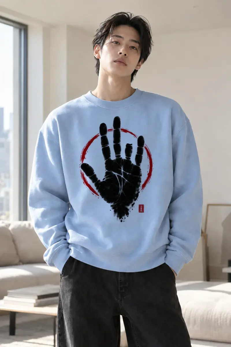 “Crimson Handprint” Heavy Blend Unisex Crewneck Sweatshirt | Gildan 18000