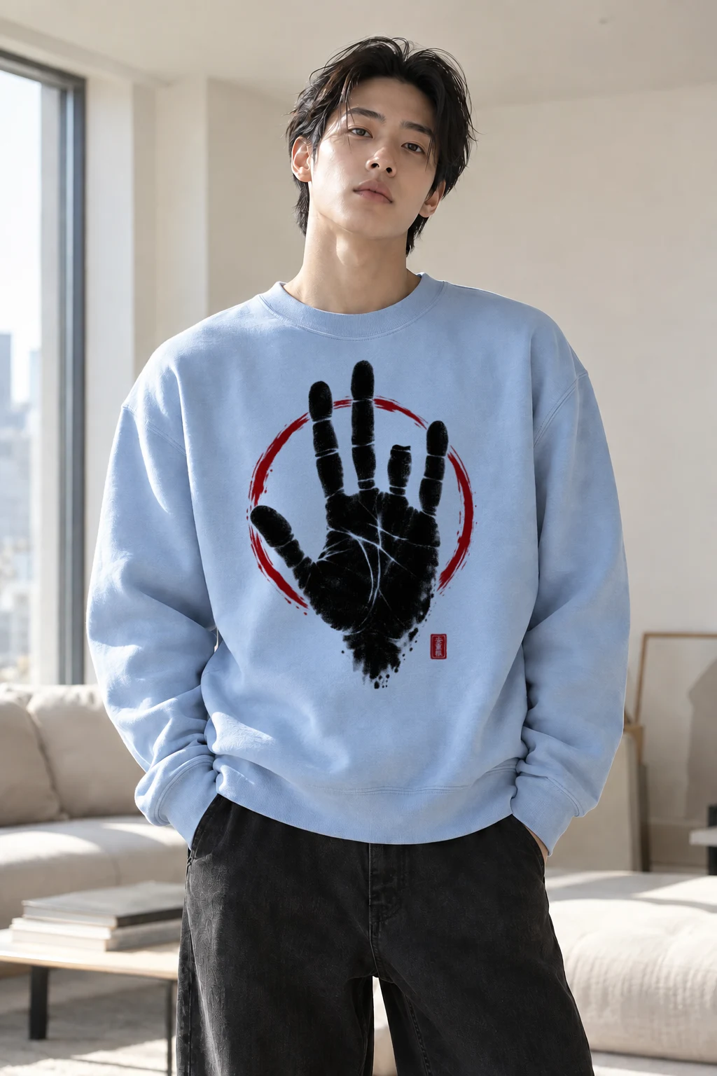 "Crimson Handprint" Heavy Blend Unisex Crewneck Sweatshirt | Gildan 18000