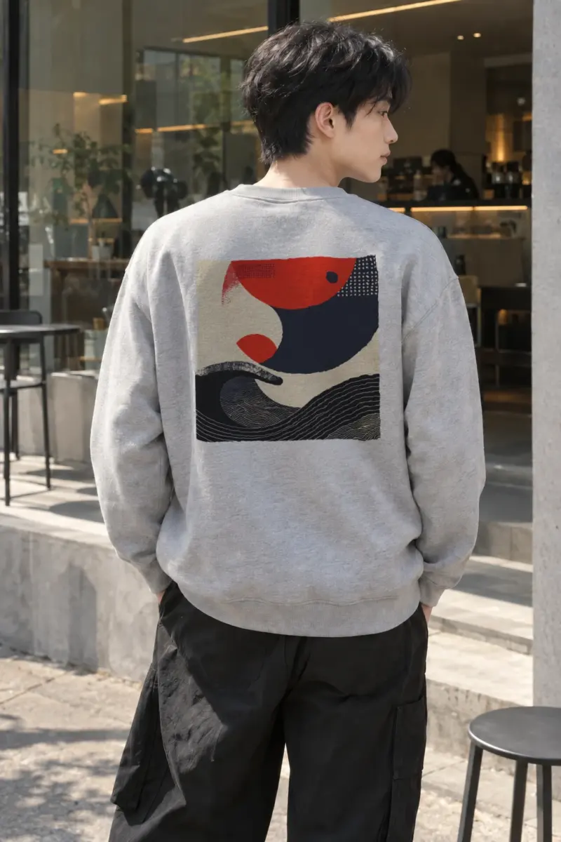 “Crimson Wave Geometry” Heavy Blend Unisex Crewneck Sweatshirt | Gildan 18000