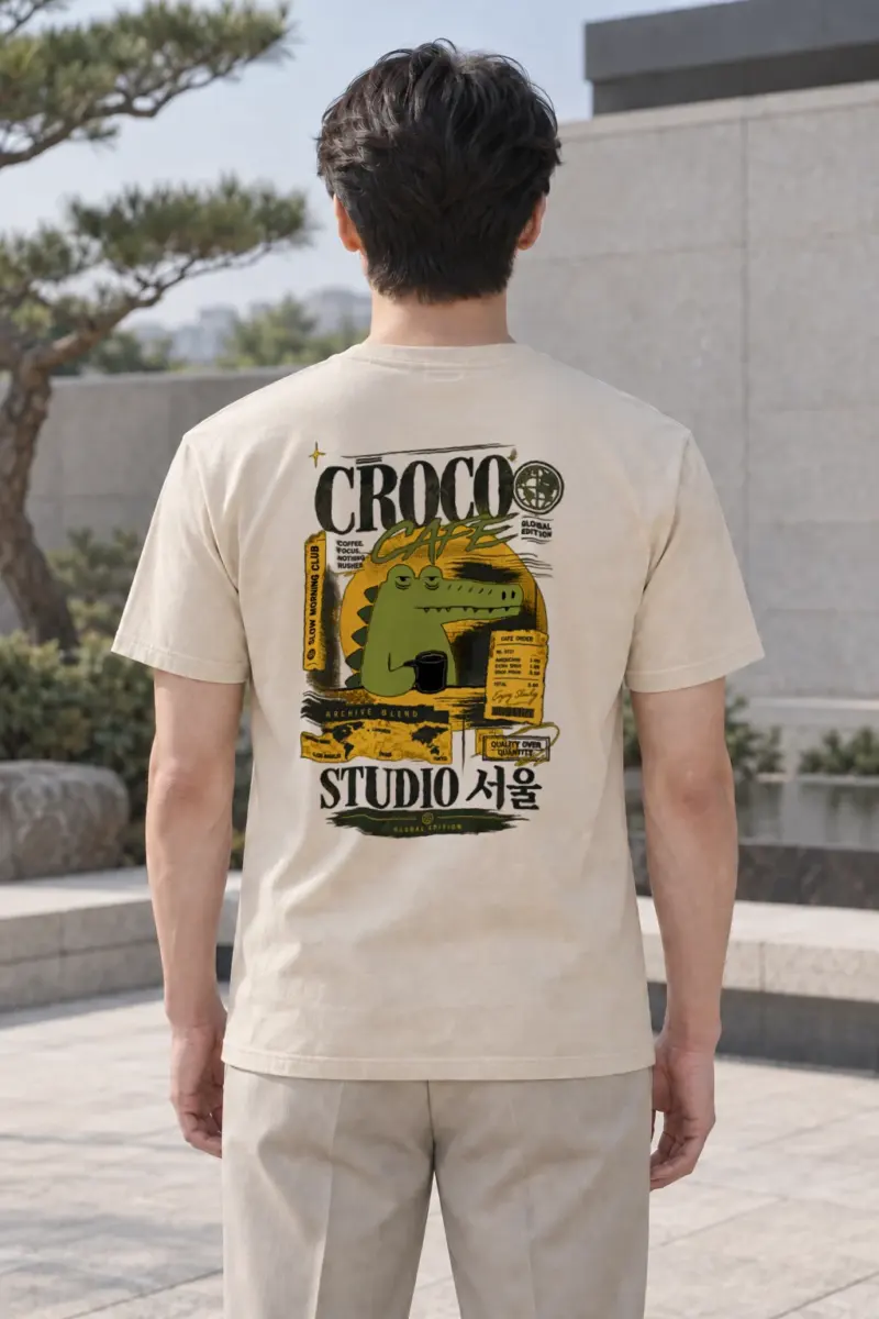 "Croco Cafe Global Edition" Heavyweight Unisex Crewneck T-shirt | Gildan 5000