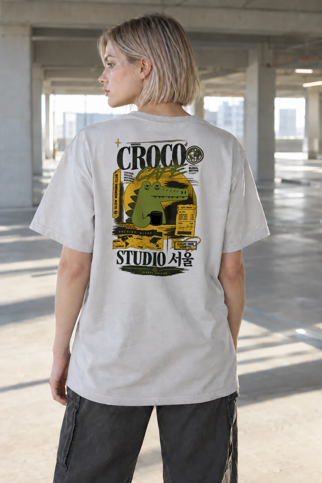 "Croco Cafe Global Edition" Heavyweight Unisex Crewneck T-shirt | Gildan 5000