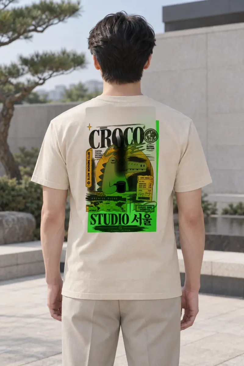 "Croco Cafe Global Edition" Heavyweight Unisex Crewneck T-shirt | Gildan 5000