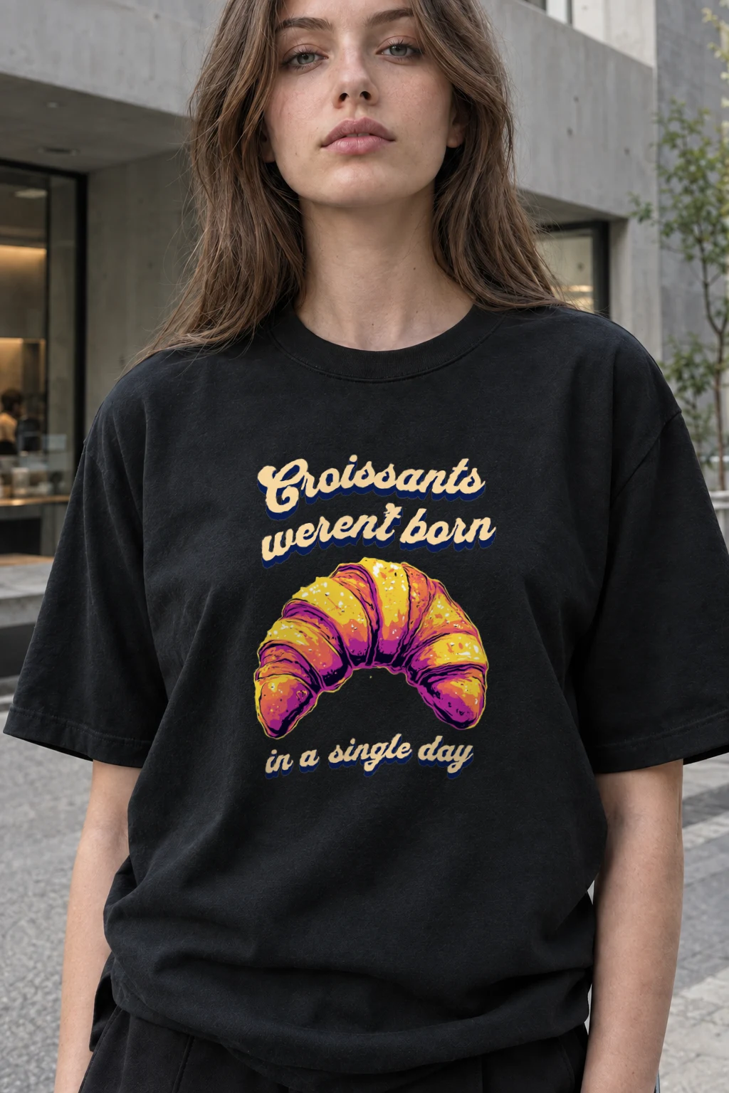 "Croissant Pop Art" Heavyweight Unisex Crewneck T-shirt | Gildan 5000