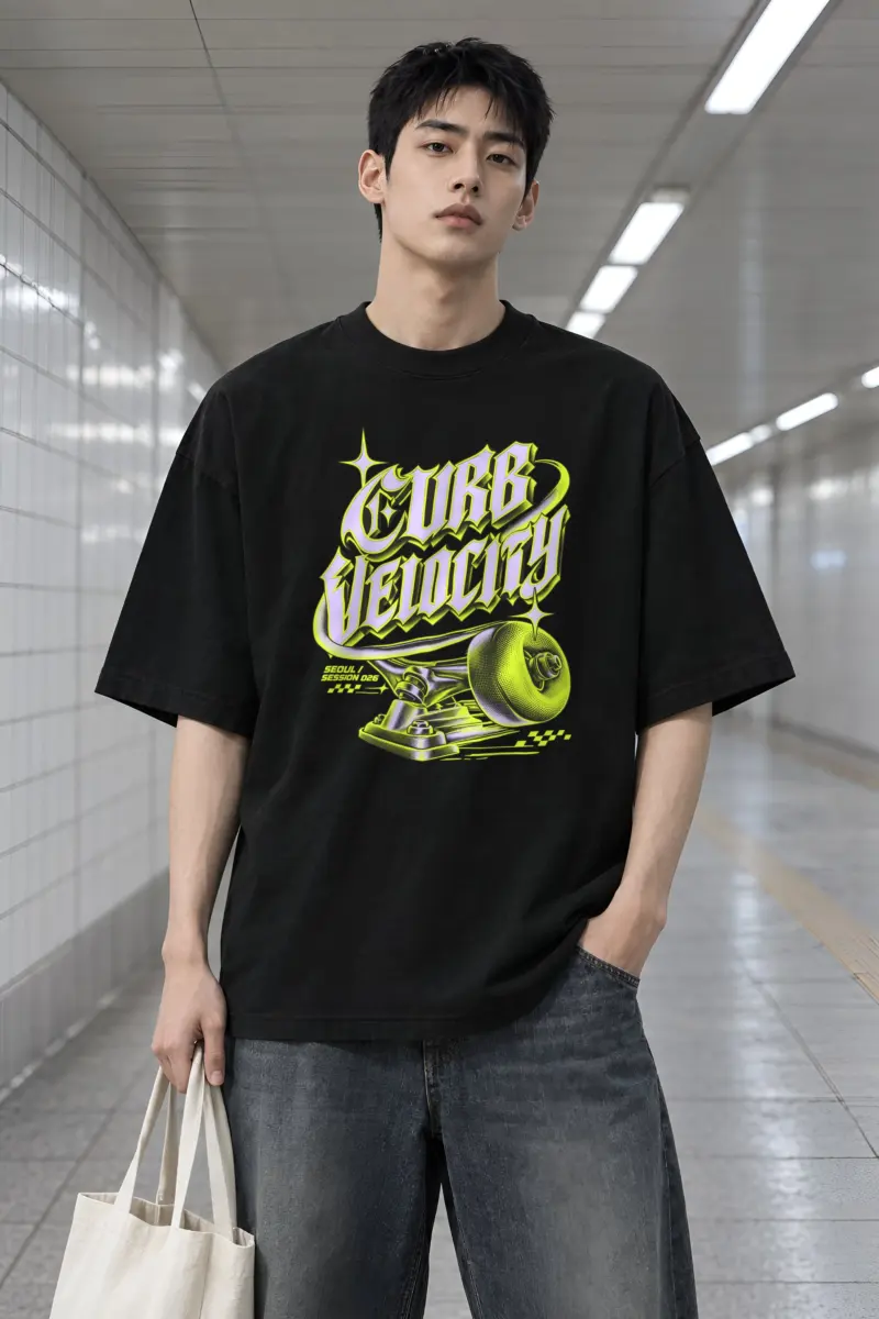 "Curb Velocity" Men's Oversized Heavyweight Crewneck T-Shirt