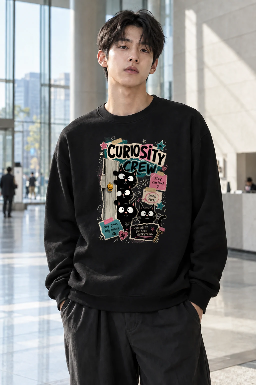 "Curiosity Crew Cats" Heavy Blend Unisex Crewneck Sweatshirt | Gildan 18000