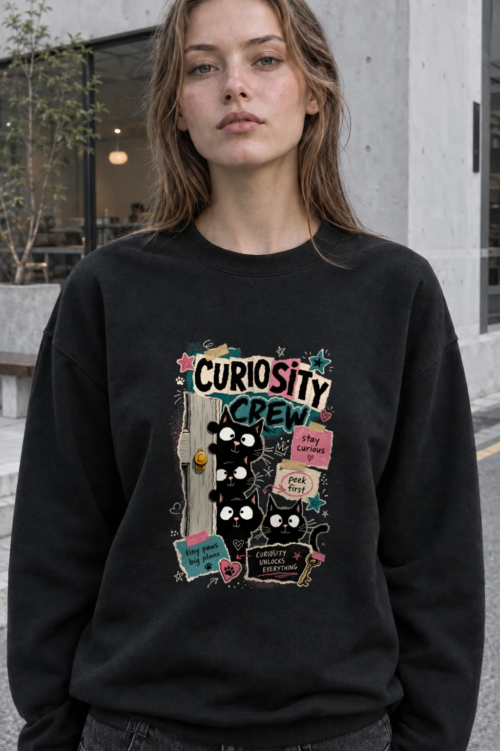"Curiosity Crew Cats" Heavy Blend Unisex Crewneck Sweatshirt | Gildan 18000