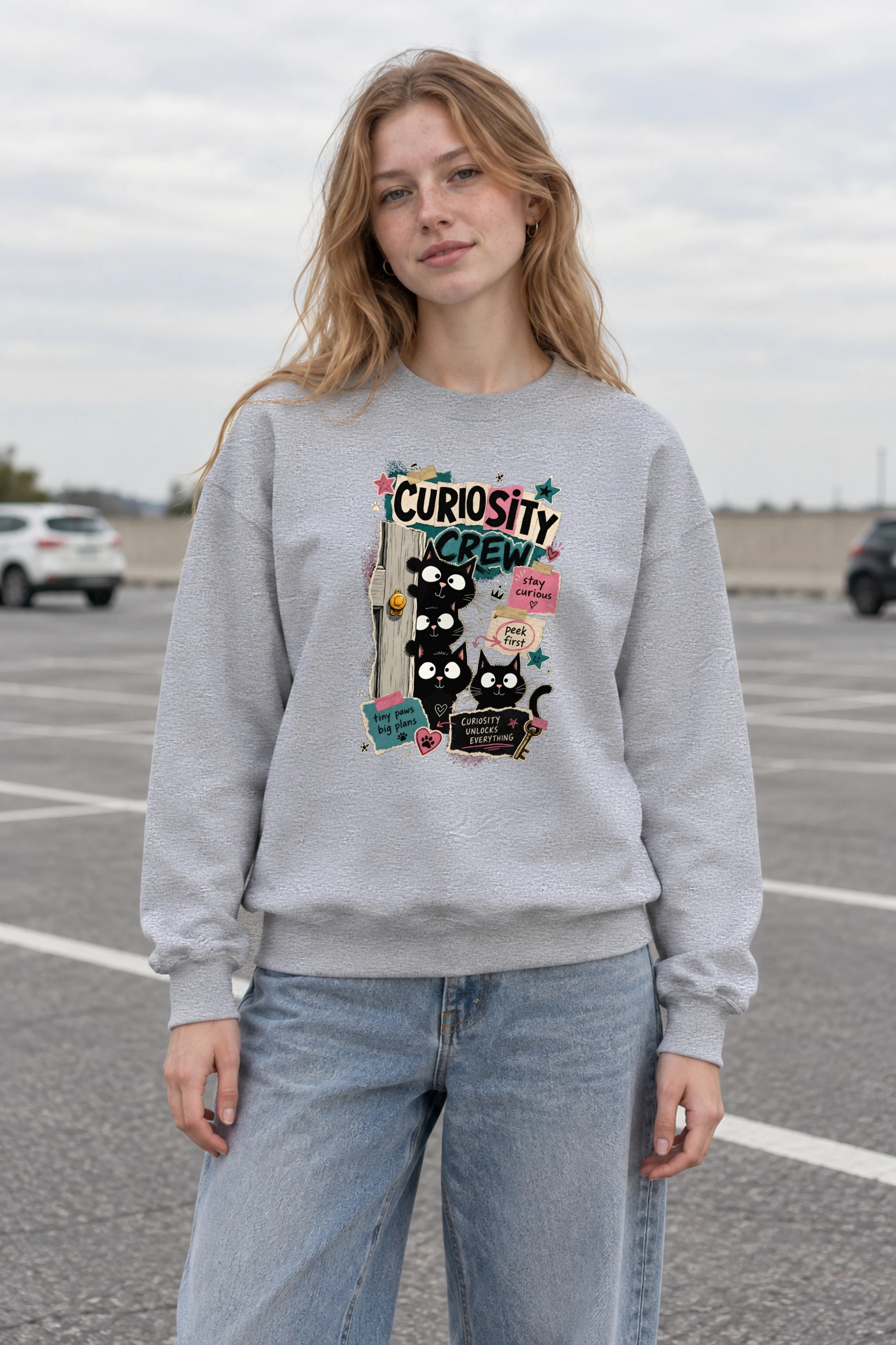 "Curiosity Crew Cats" 1 Crewneck Sweatshirt
