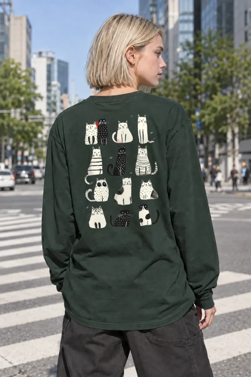 "Curious Cat Crowd" Unisex Longsleeve T-shirt | Gildan 2400