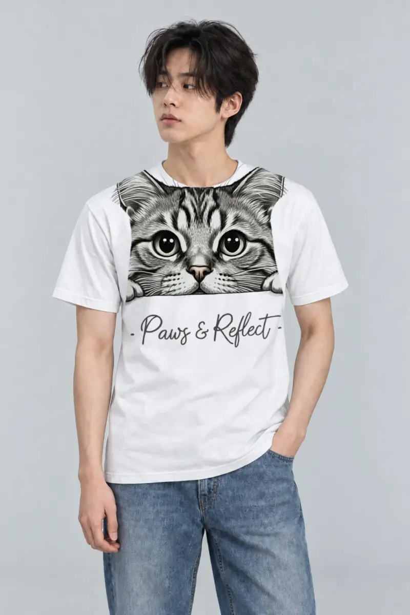 "Curious Tabby Peek" Heavyweight Unisex Crewneck T-shirt