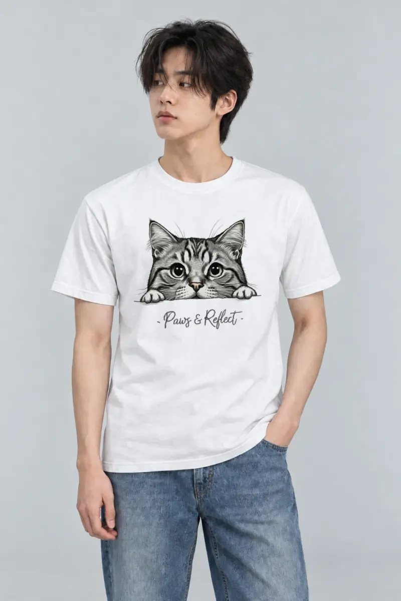 "Curious Tabby Peek" Heavyweight Unisex Crewneck T-shirt | Gildan 5000