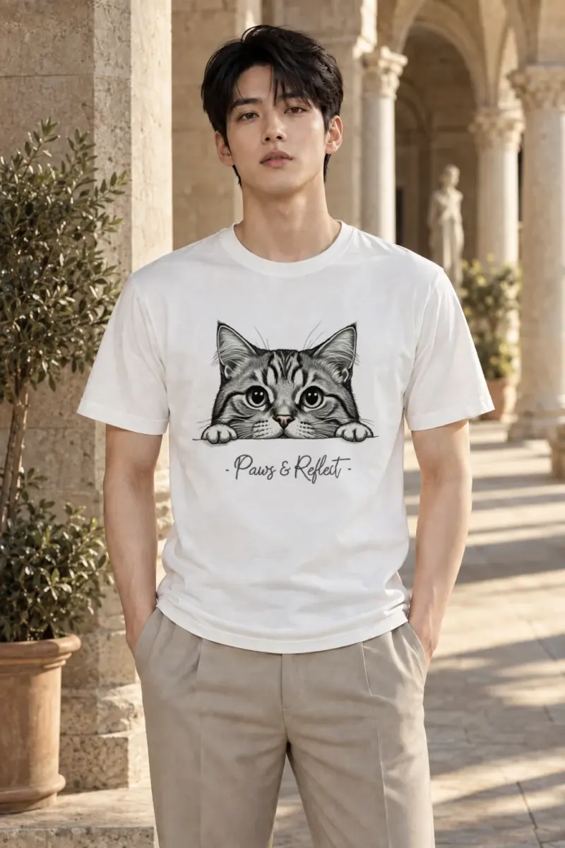 "Curious Tabby Peek" Heavyweight Unisex Crewneck T-shirt | Gildan 5000