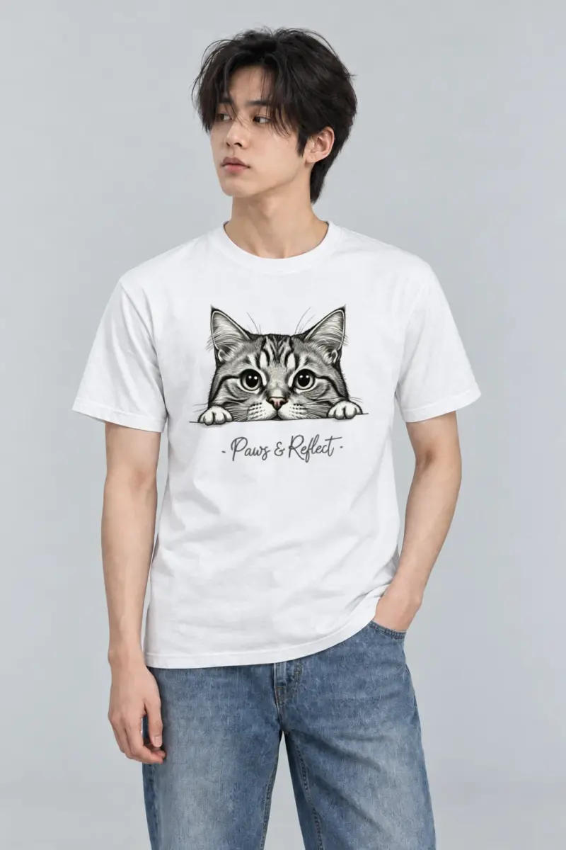 "Curious Tabby Peek" Heavyweight Unisex Crewneck T-shirt