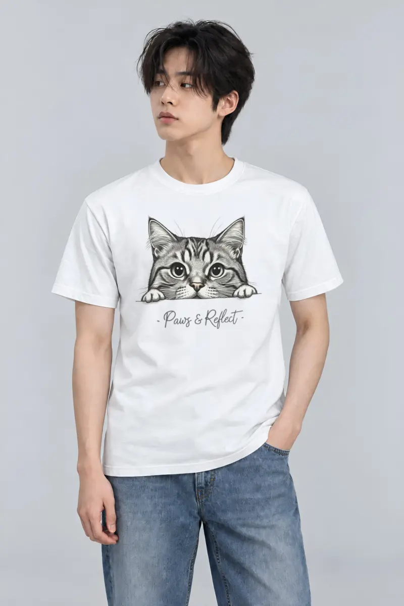 "Curious Tabby Peek" Heavyweight Unisex Crewneck T-shirt