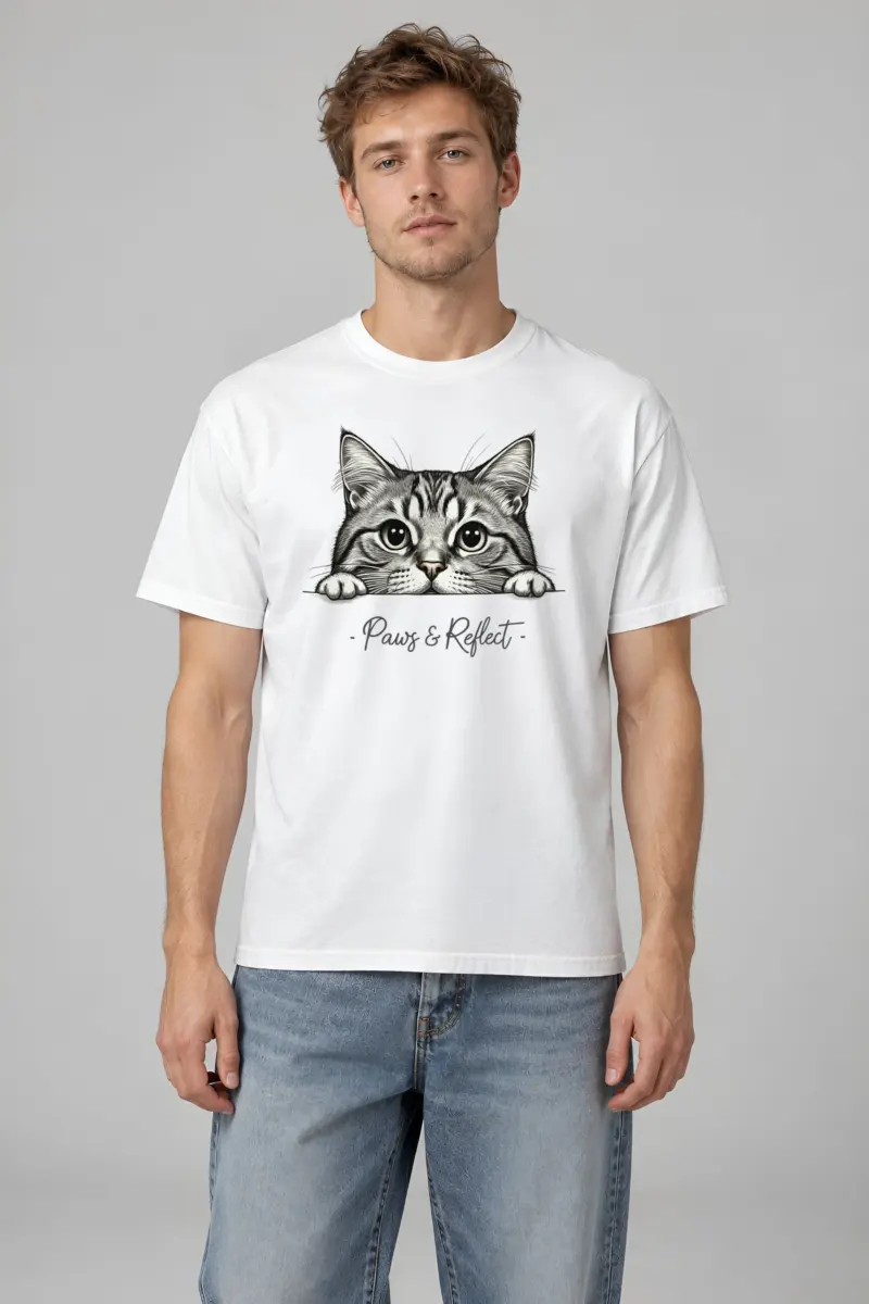 "Curious Tabby Peek" Heavyweight Unisex Crewneck T-shirt