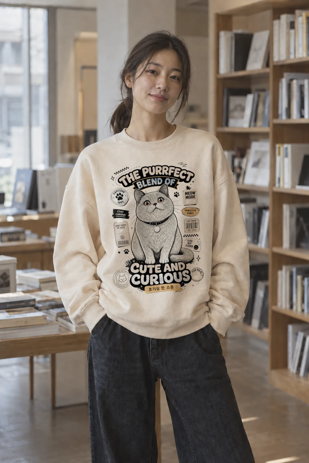 "Cute And Curious" Unisex Sponge Fleece Crewneck Sweatshirt | Bella + Canvas 3901