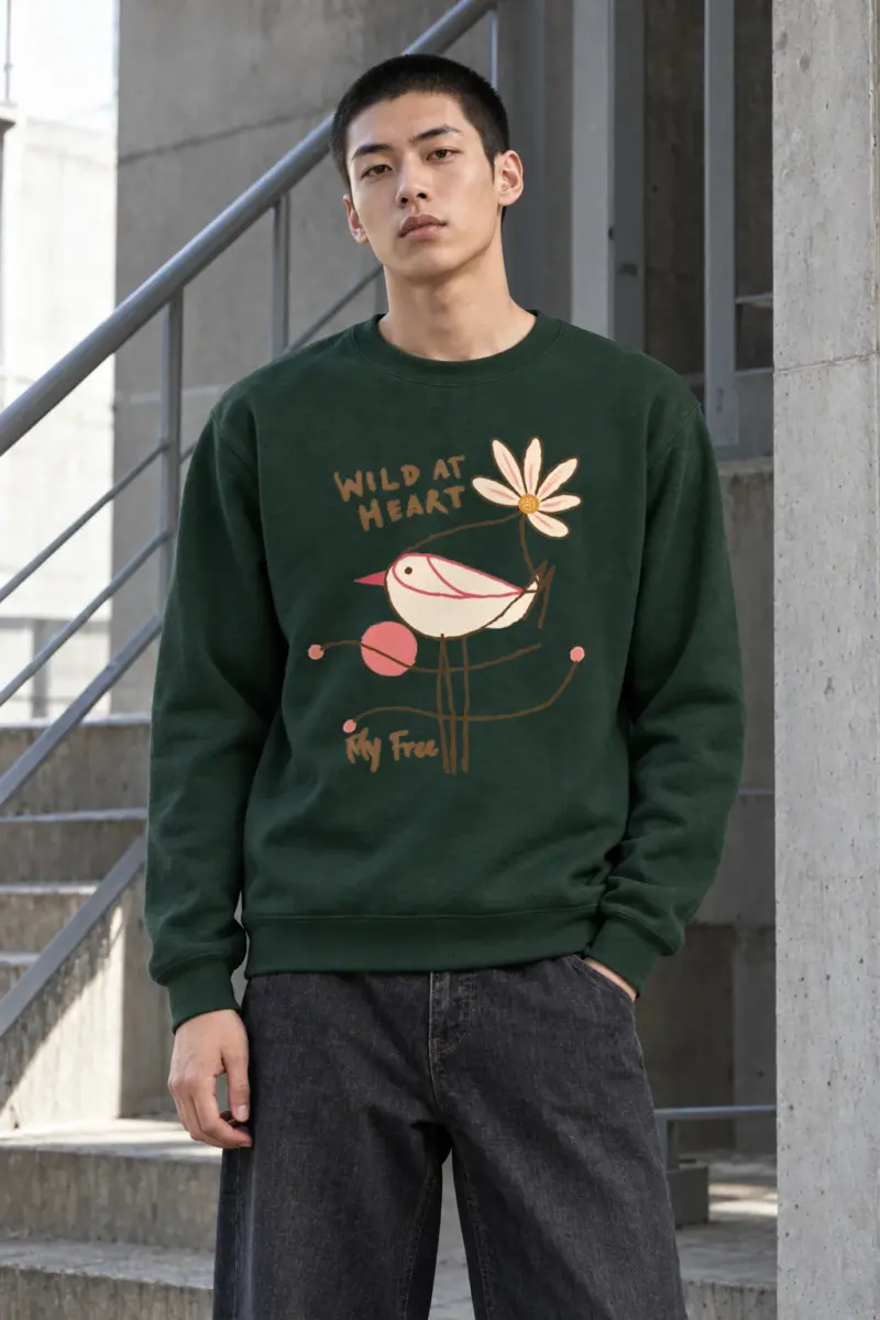 "Daisy Bird Illustration" Heavy Blend Unisex Crewneck Sweatshirt