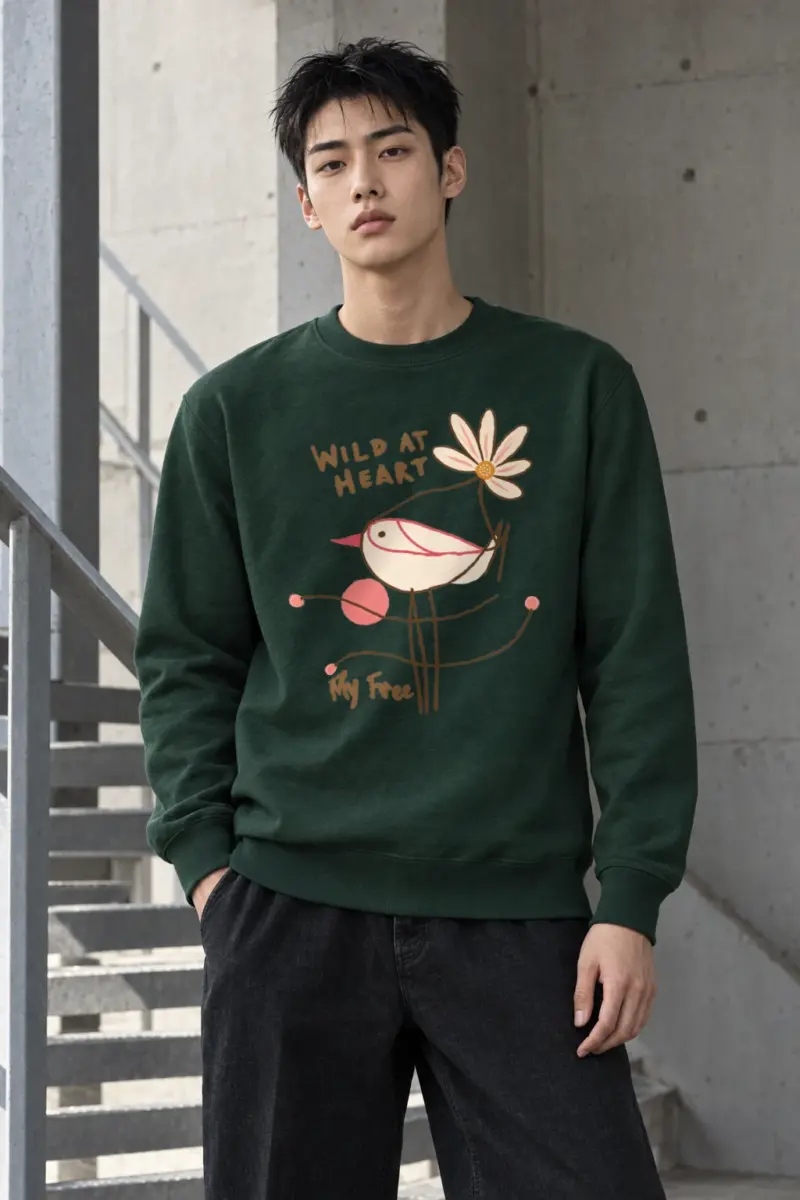 "Daisy Bird Illustration" Heavy Blend Unisex Crewneck Sweatshirt