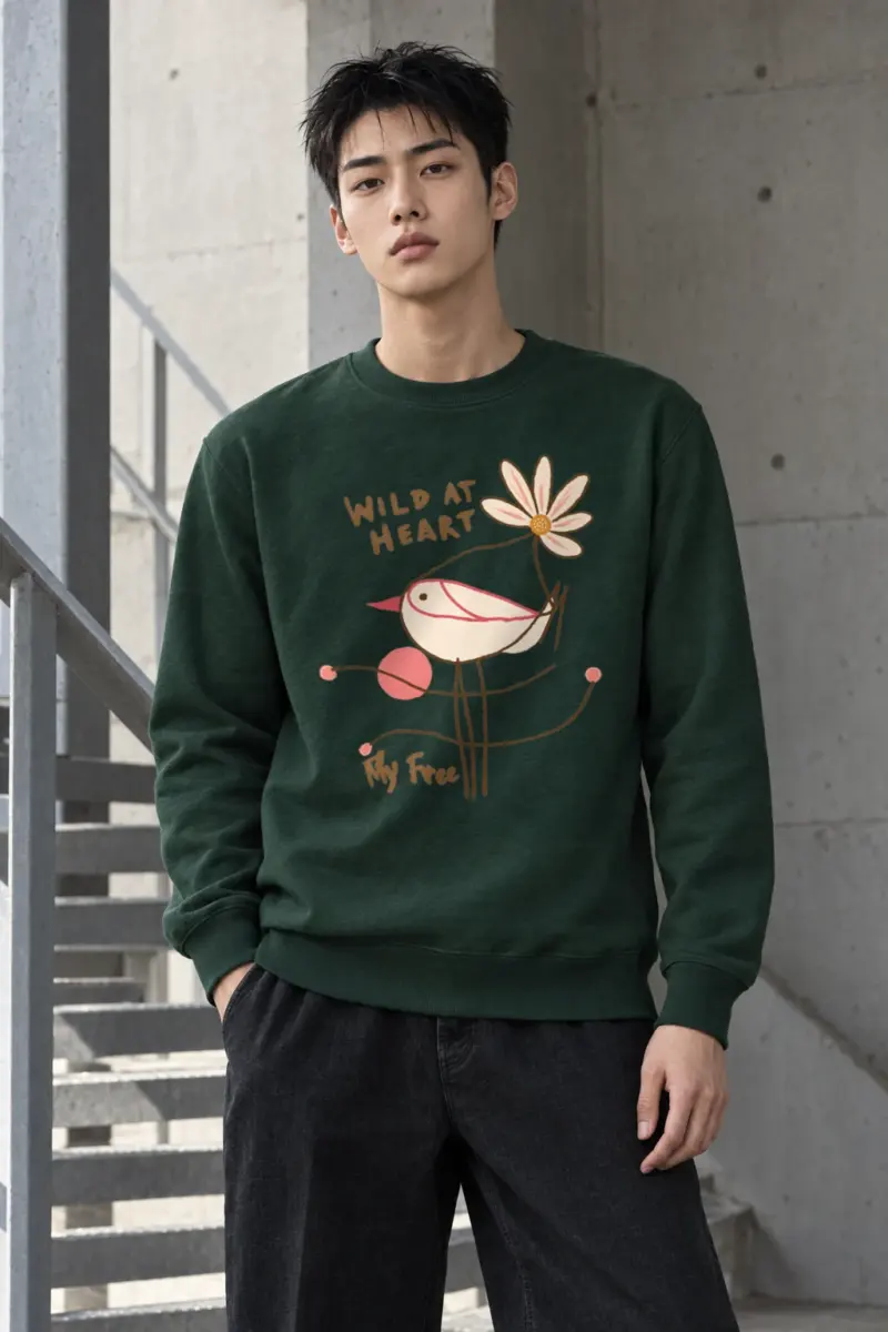 "Daisy Bird Illustration" Heavy Blend Unisex Crewneck Sweatshirt