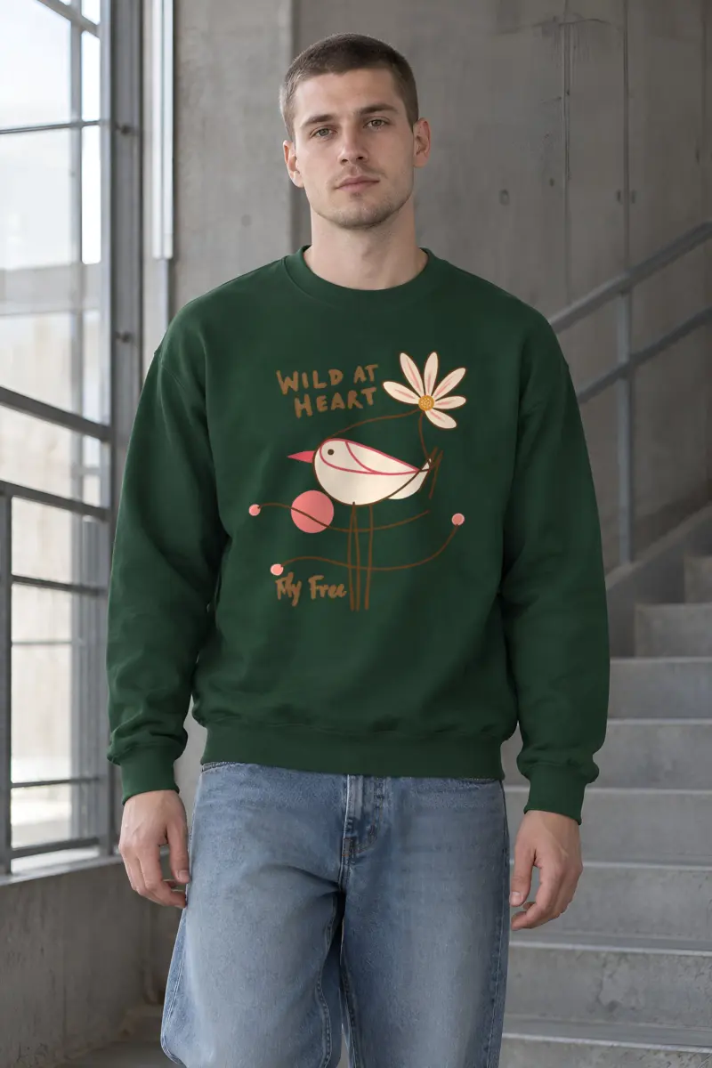 "Daisy Bird Illustration" Heavy Blend Unisex Crewneck Sweatshirt