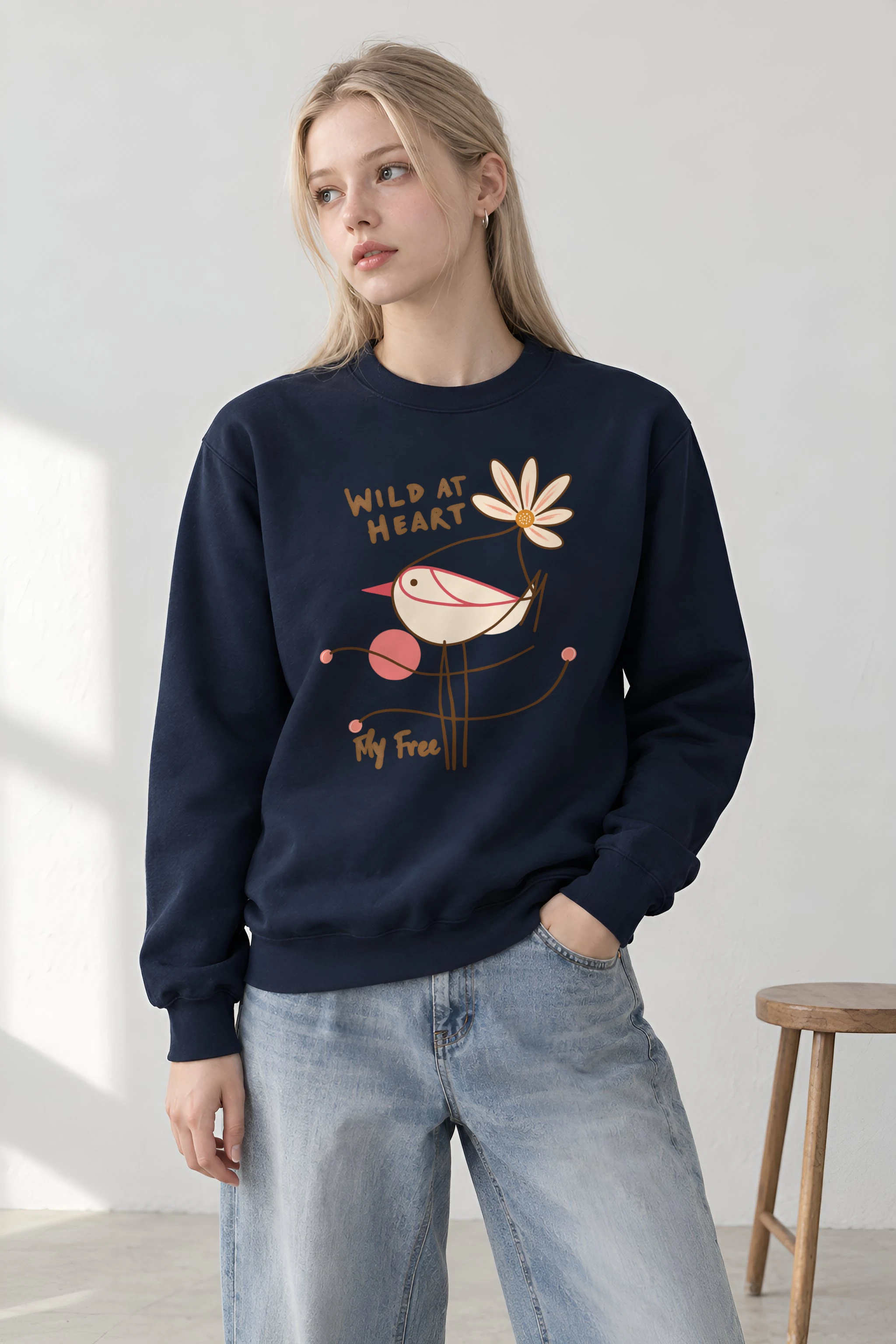 "Daisy Bird Illustration" 1 Crewneck Sweatshirt