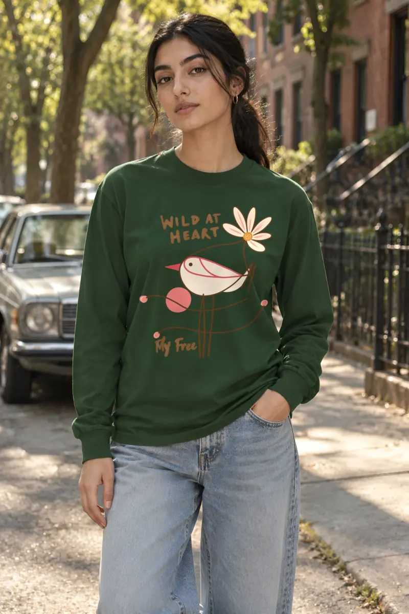 "Daisy Bird Illustration" Unisex Longsleeve T-shirt
