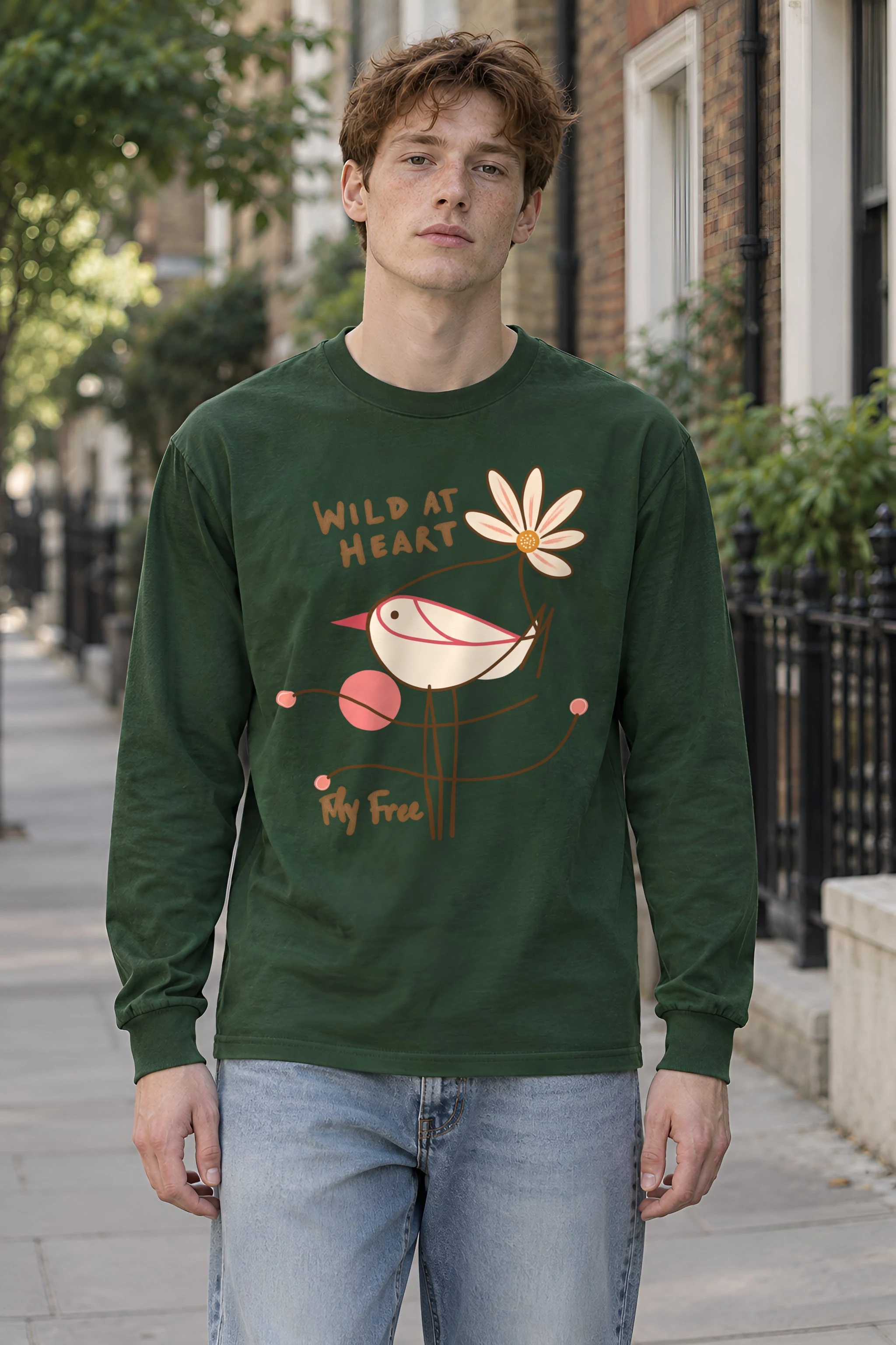 "Daisy Bird Illustration" Unisex Longsleeve T-shirt