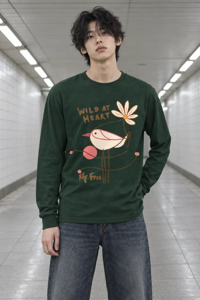 "Daisy Bird Illustration" Unisex Longsleeve T-shirt