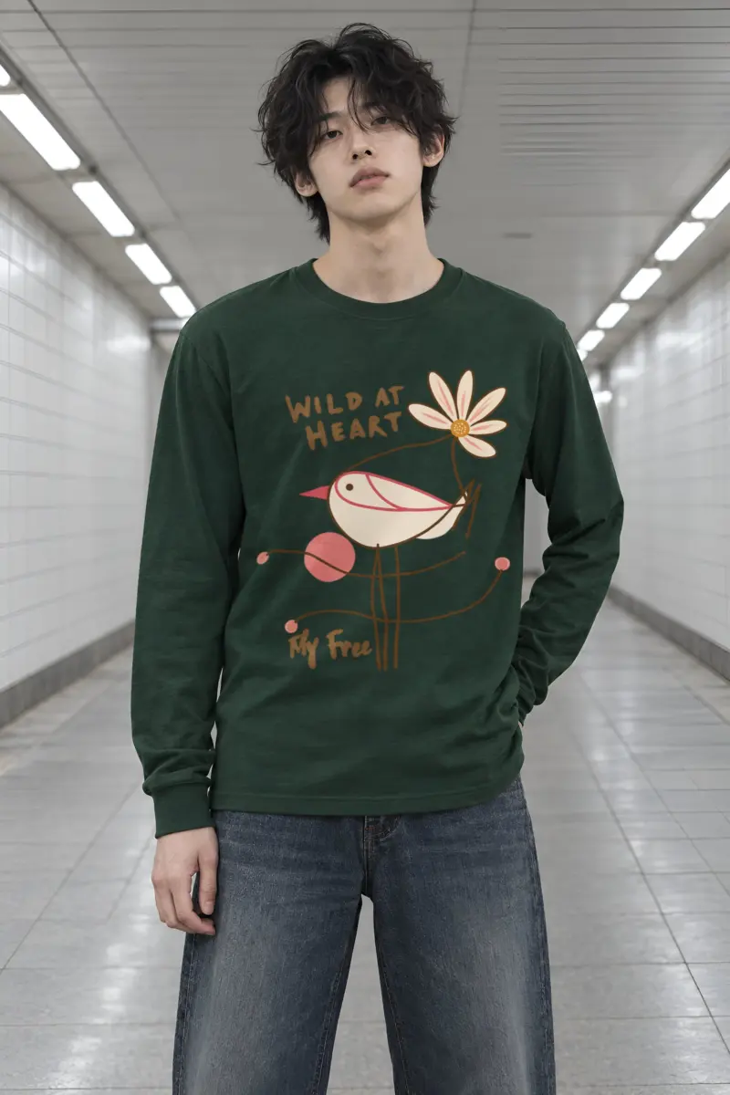 "Daisy Bird Illustration" Unisex Longsleeve T-shirt
