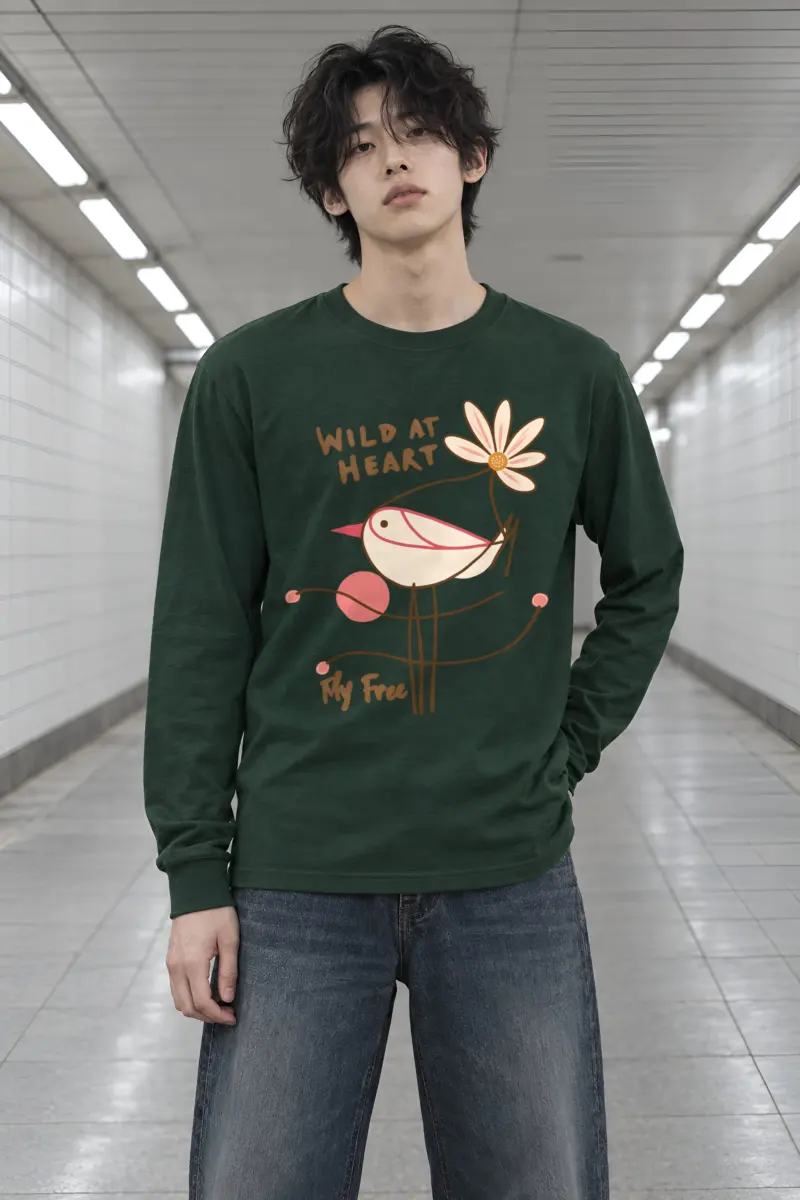 "Daisy Bird Illustration" Unisex Longsleeve T-shirt