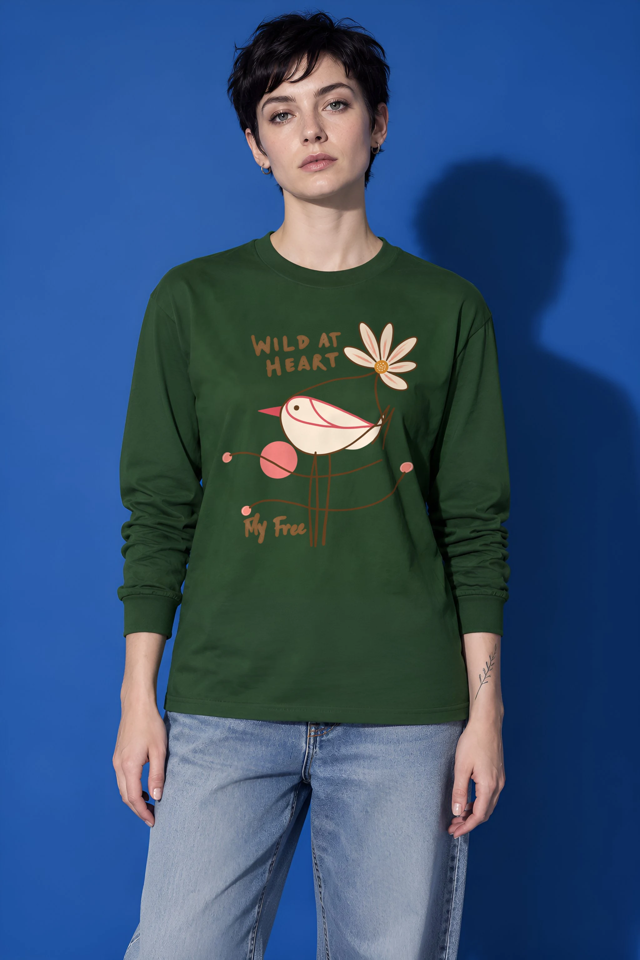 "Daisy Bird Illustration" Unisex Longsleeve T-shirt