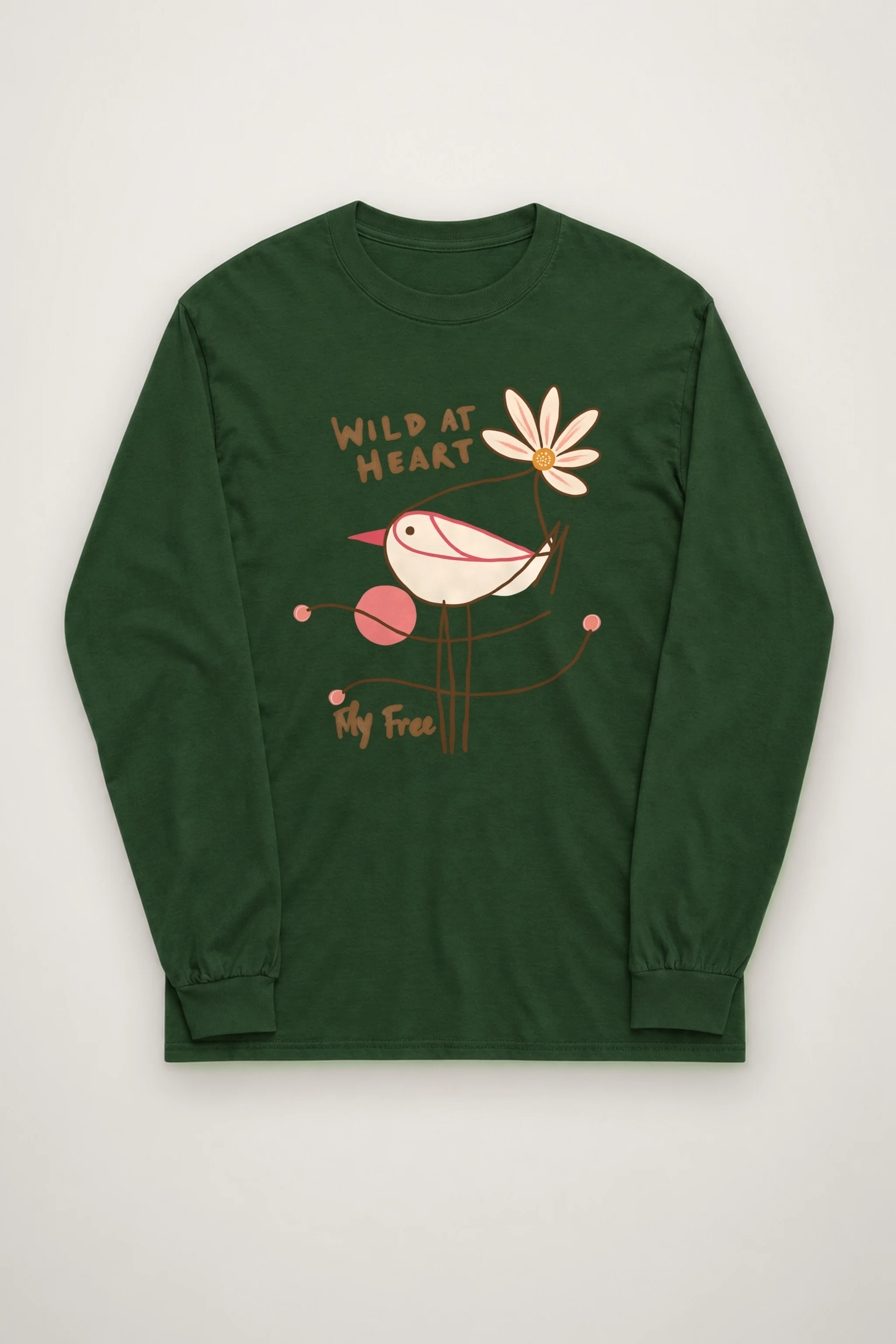 "Daisy Bird Illustration" Unisex Longsleeve T-shirt