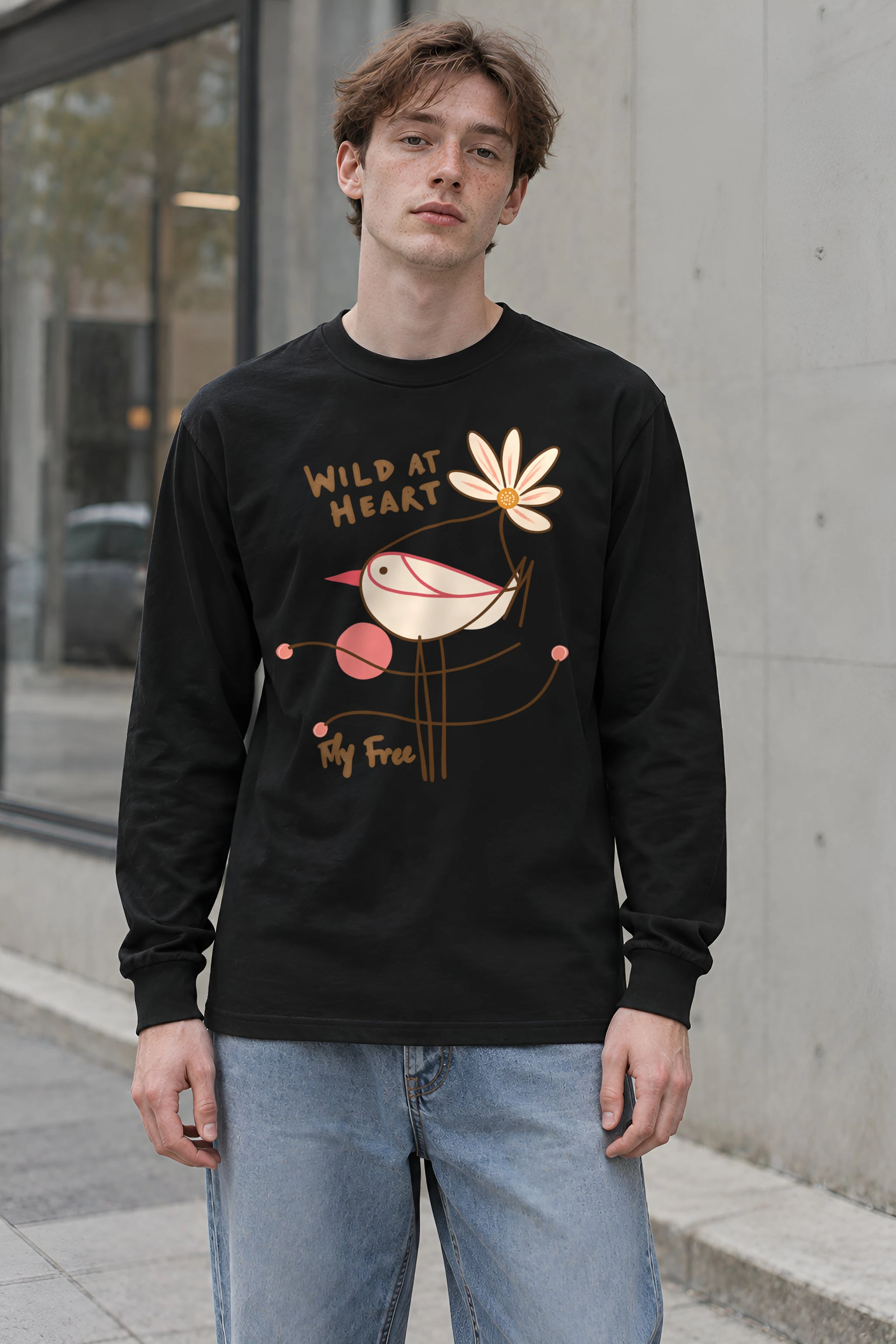 "Daisy Bird Illustration" Unisex Longsleeve T-shirt