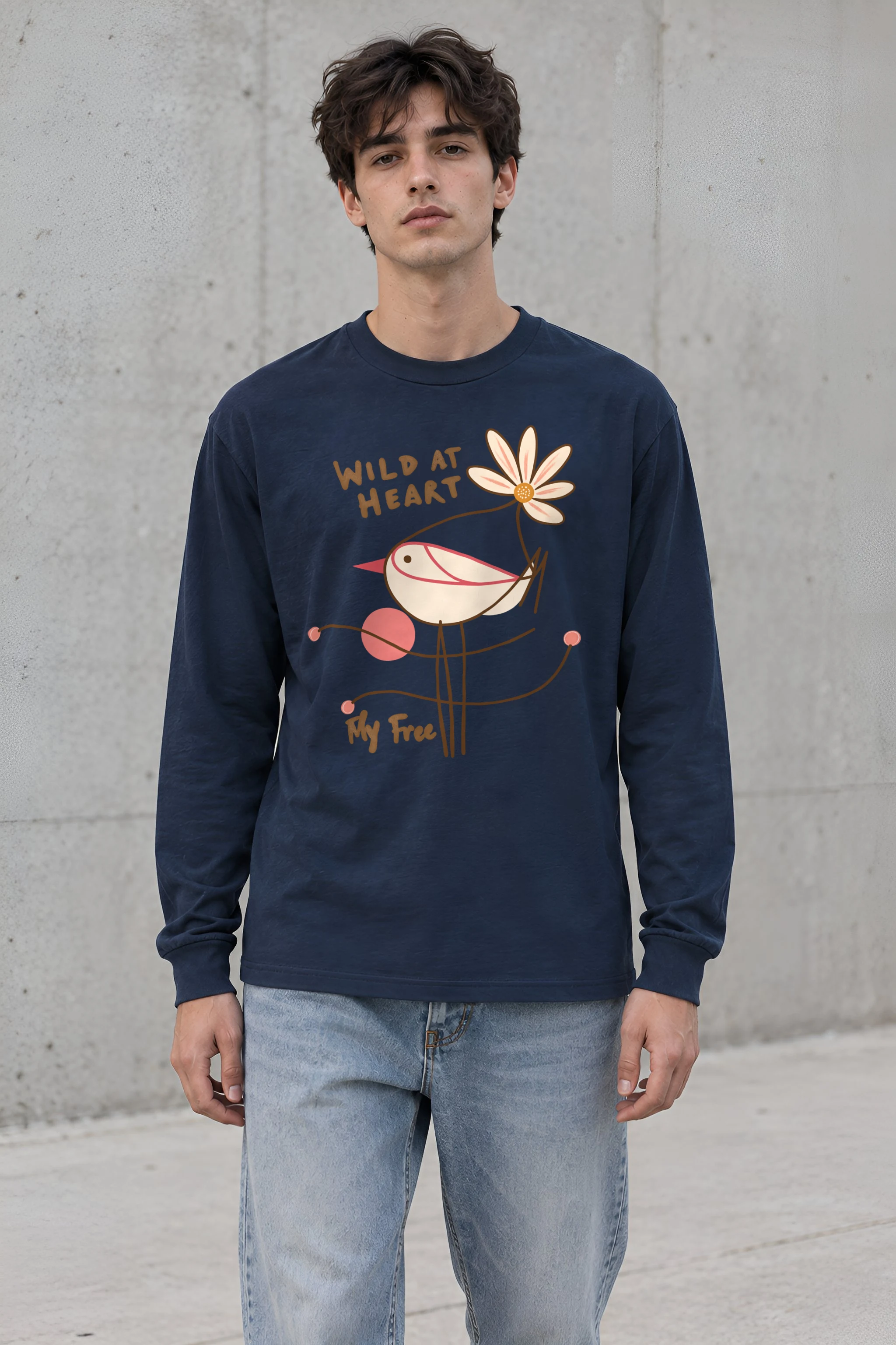 "Daisy Bird Illustration" Unisex Longsleeve T-shirt