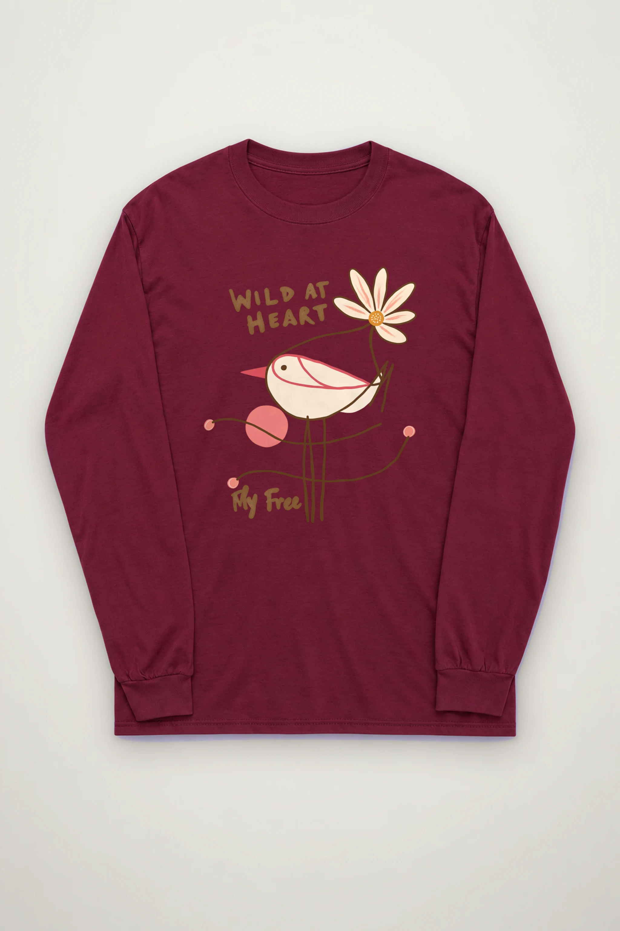 "Daisy Bird Illustration" Unisex Longsleeve T-shirt