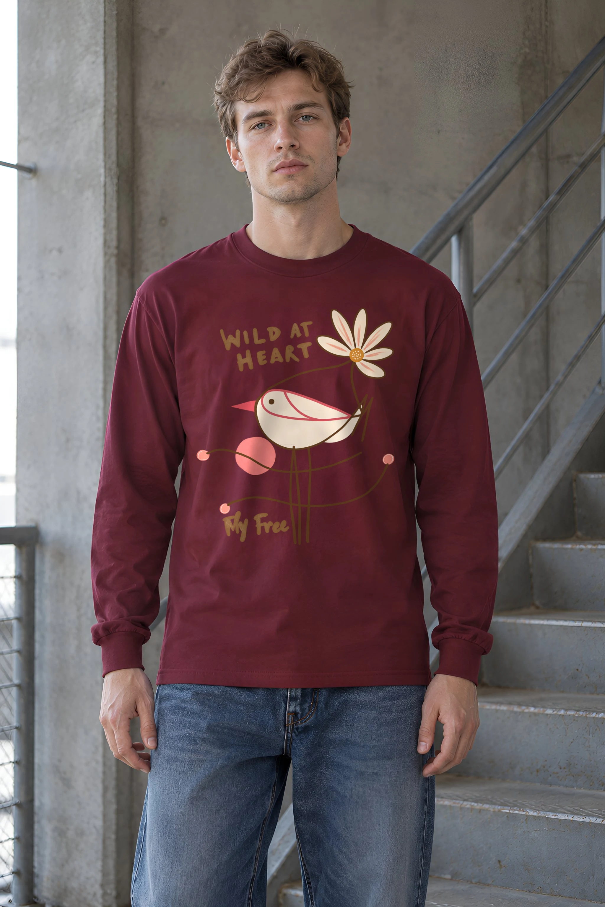 "Daisy Bird Illustration" Unisex Longsleeve T-shirt
