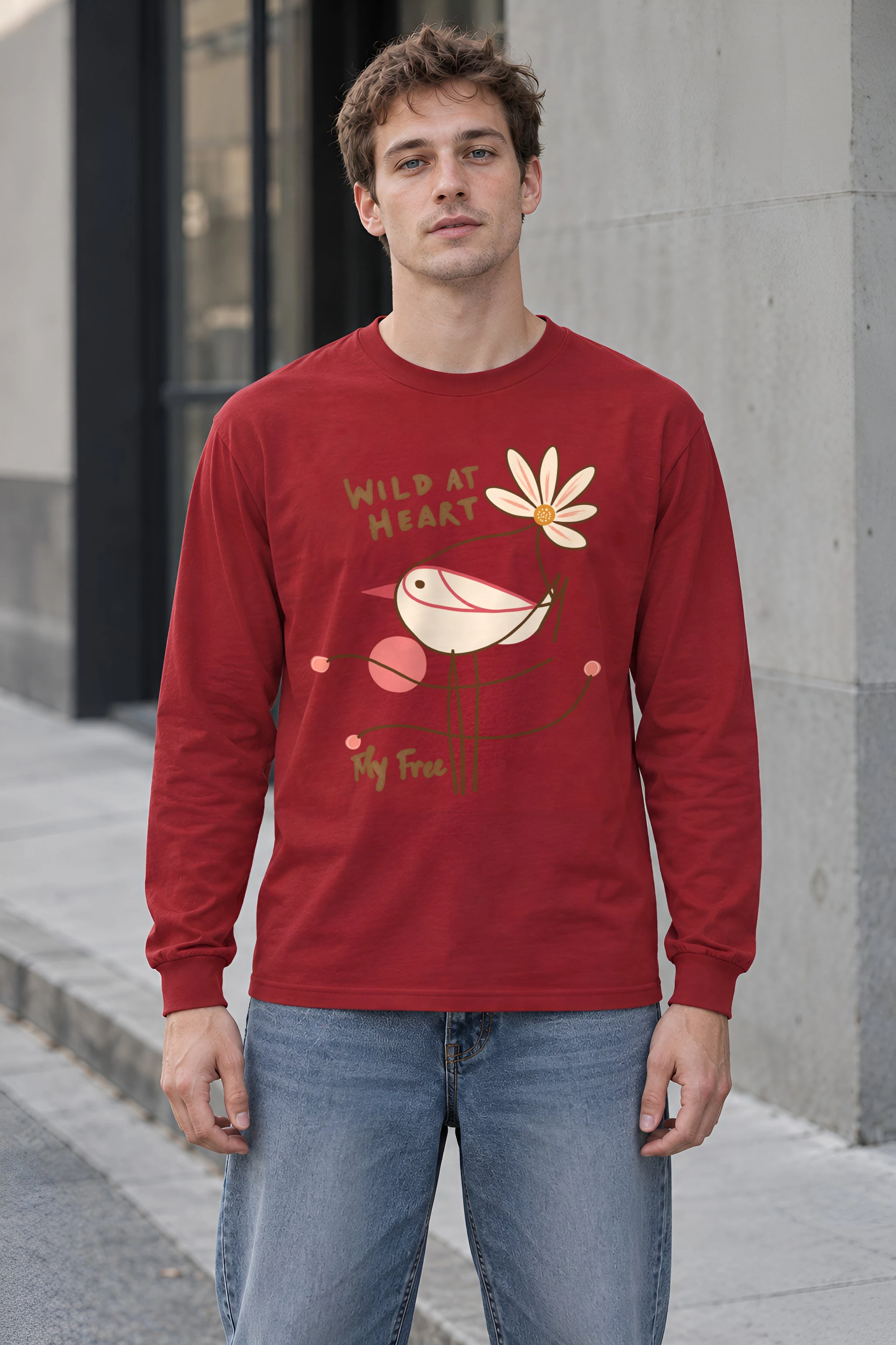 "Daisy Bird Illustration" Unisex Longsleeve T-shirt