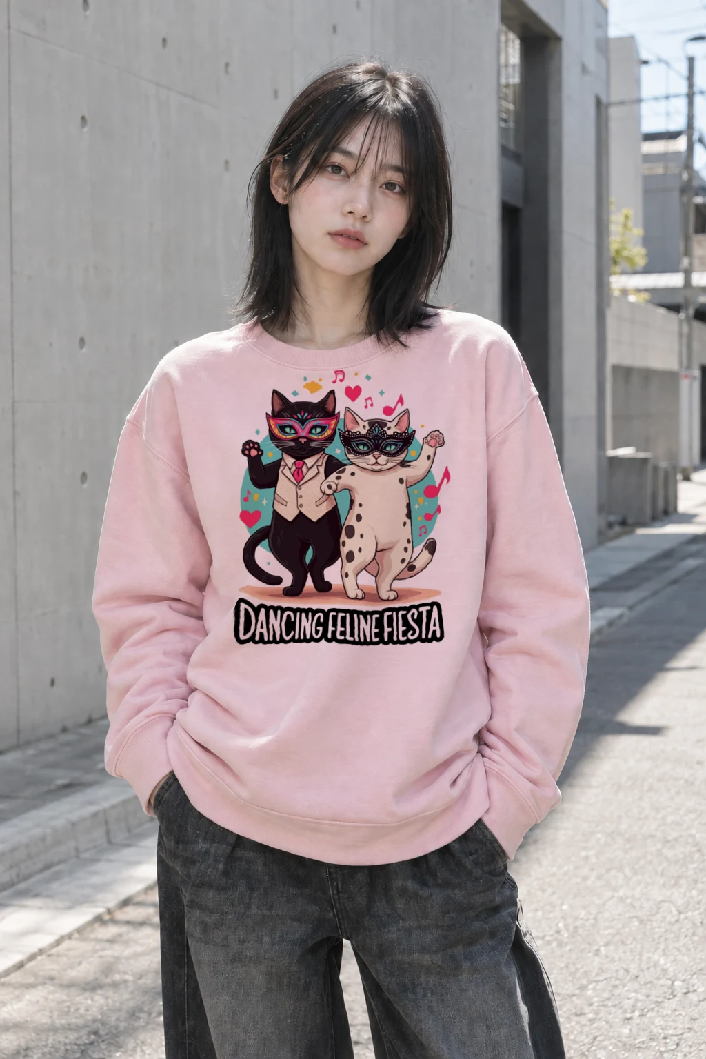 "Dancing Feline Fiesta" Heavy Blend Unisex Crewneck Sweatshirt | Gildan 18000
