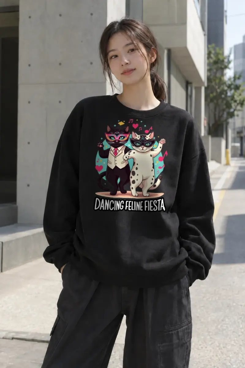 “Dancing Feline Fiesta” Heavy Blend Unisex Crewneck Sweatshirt | Gildan 18000