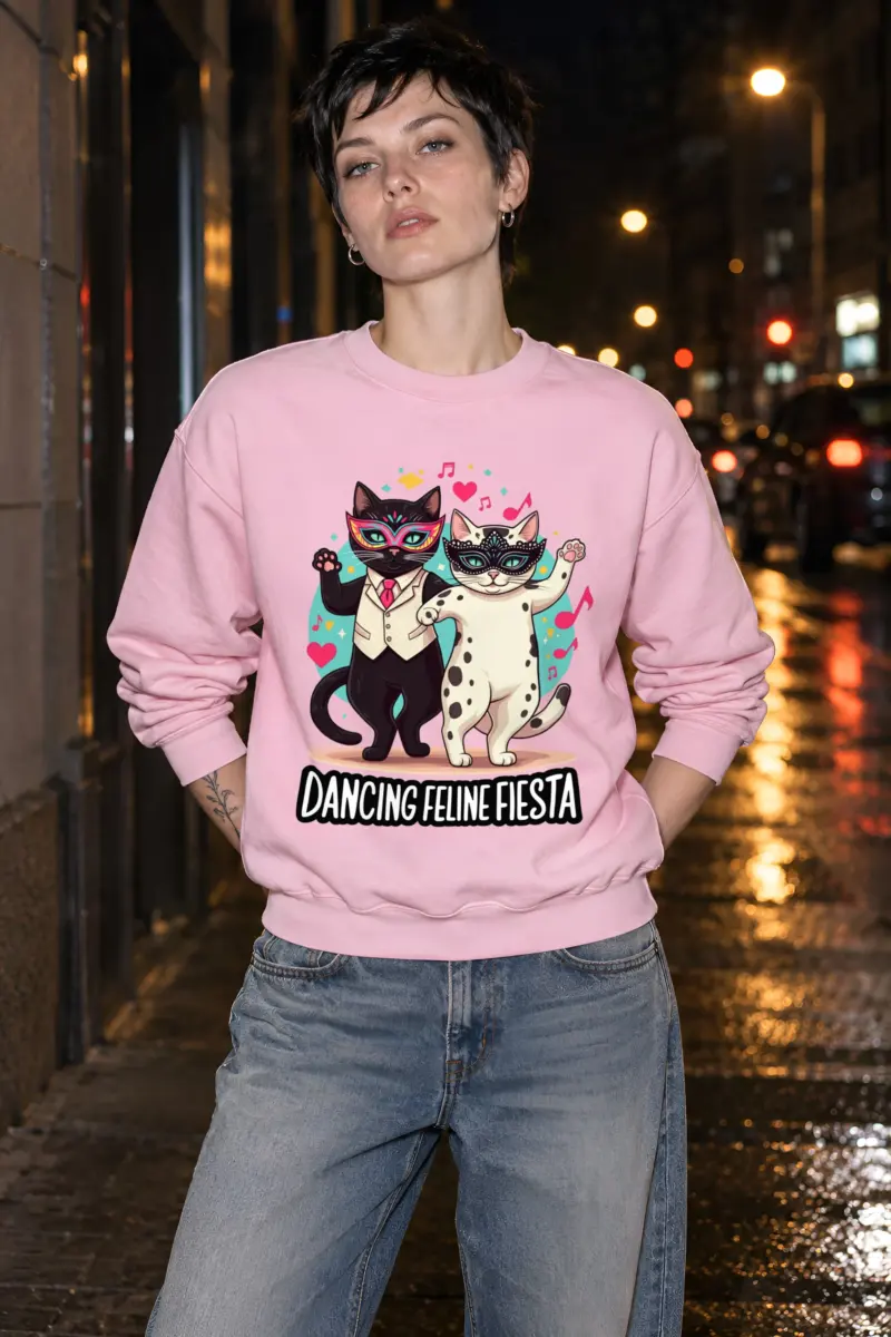 "Dancing Feline Fiesta" Heavy Blend Unisex Crewneck Sweatshirt