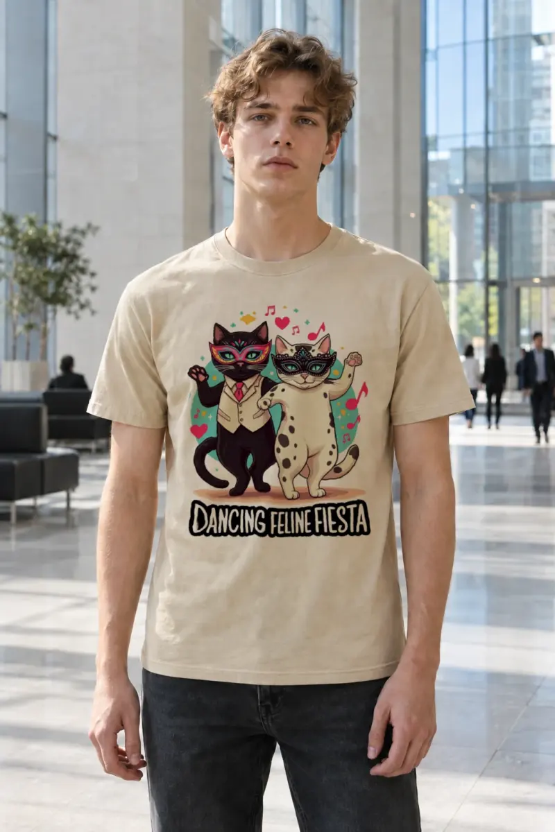 "Dancing Feline Fiesta" Heavyweight Unisex Crewneck T-shirt | Gildan 5000