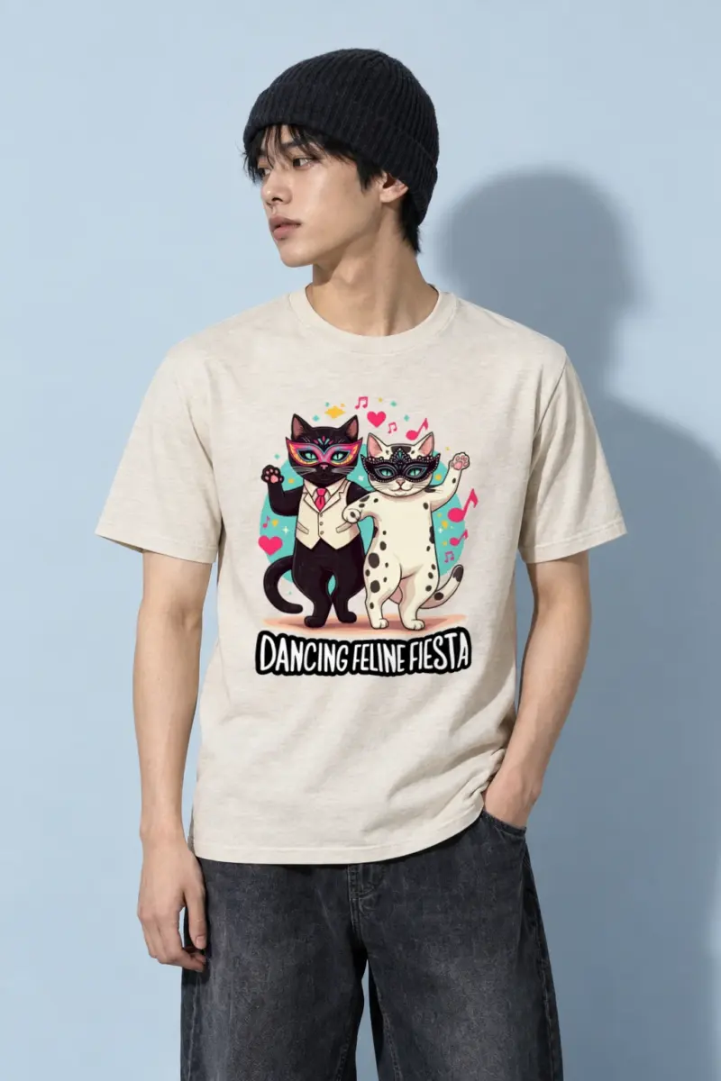 "Dancing Feline Fiesta" Heavyweight Unisex Crewneck T-shirt