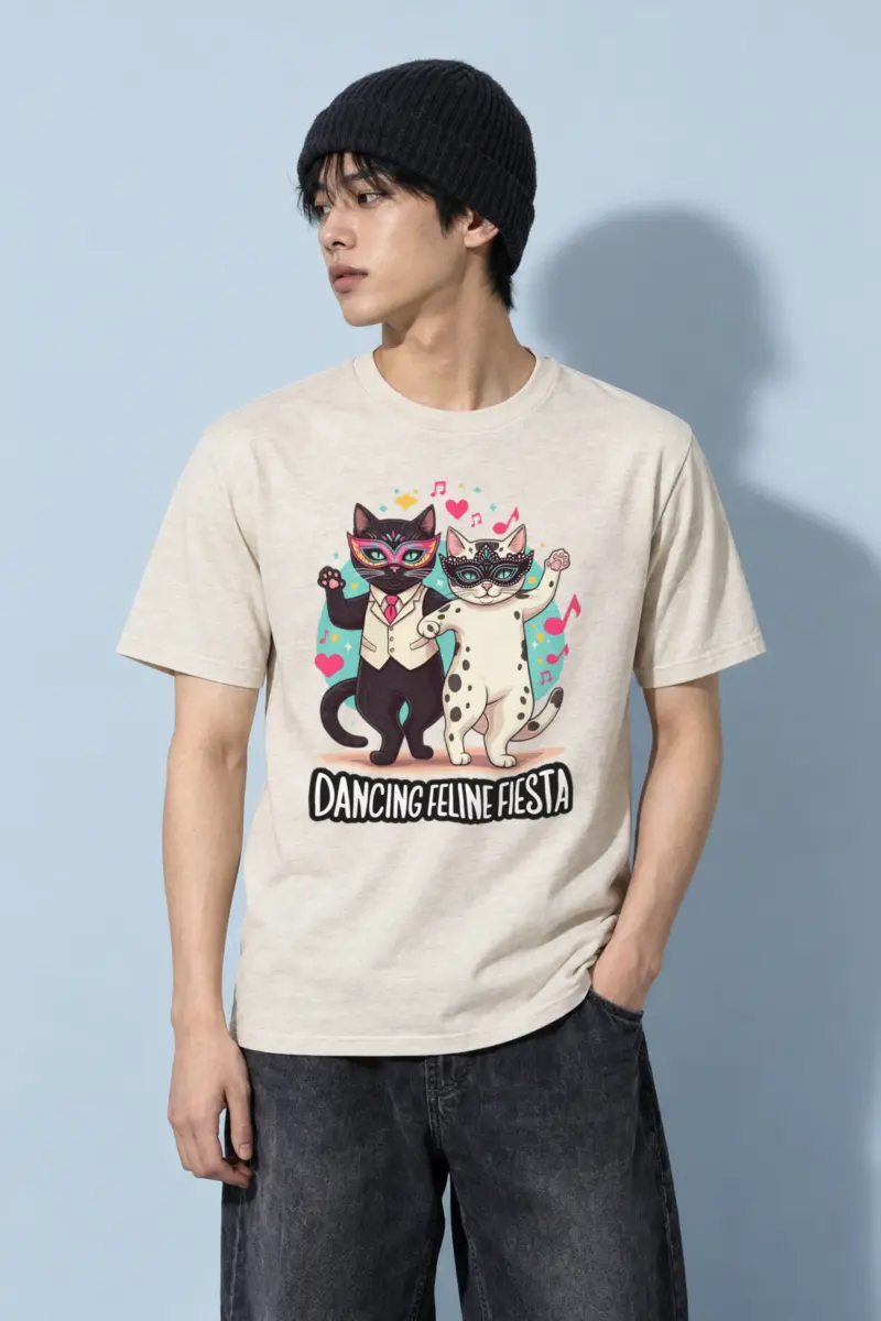 "Dancing Feline Fiesta" Heavyweight Unisex Crewneck T-shirt