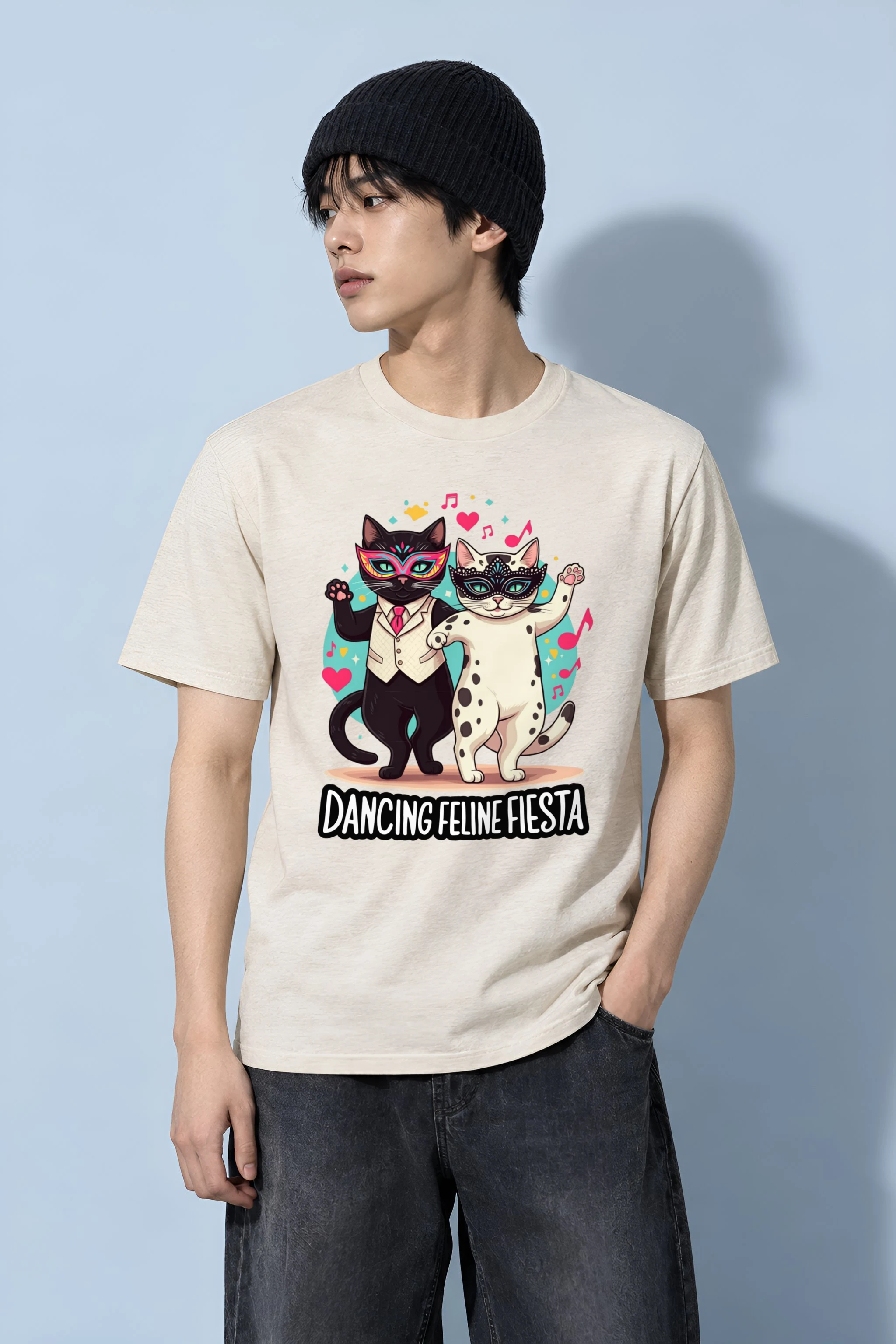 "Dancing Feline Fiesta" Heavyweight Unisex Crewneck T-shirt