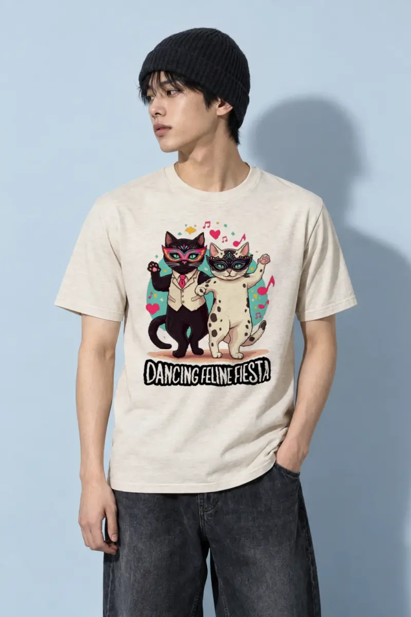 "Dancing Feline Fiesta" Heavyweight Unisex Crewneck T-shirt