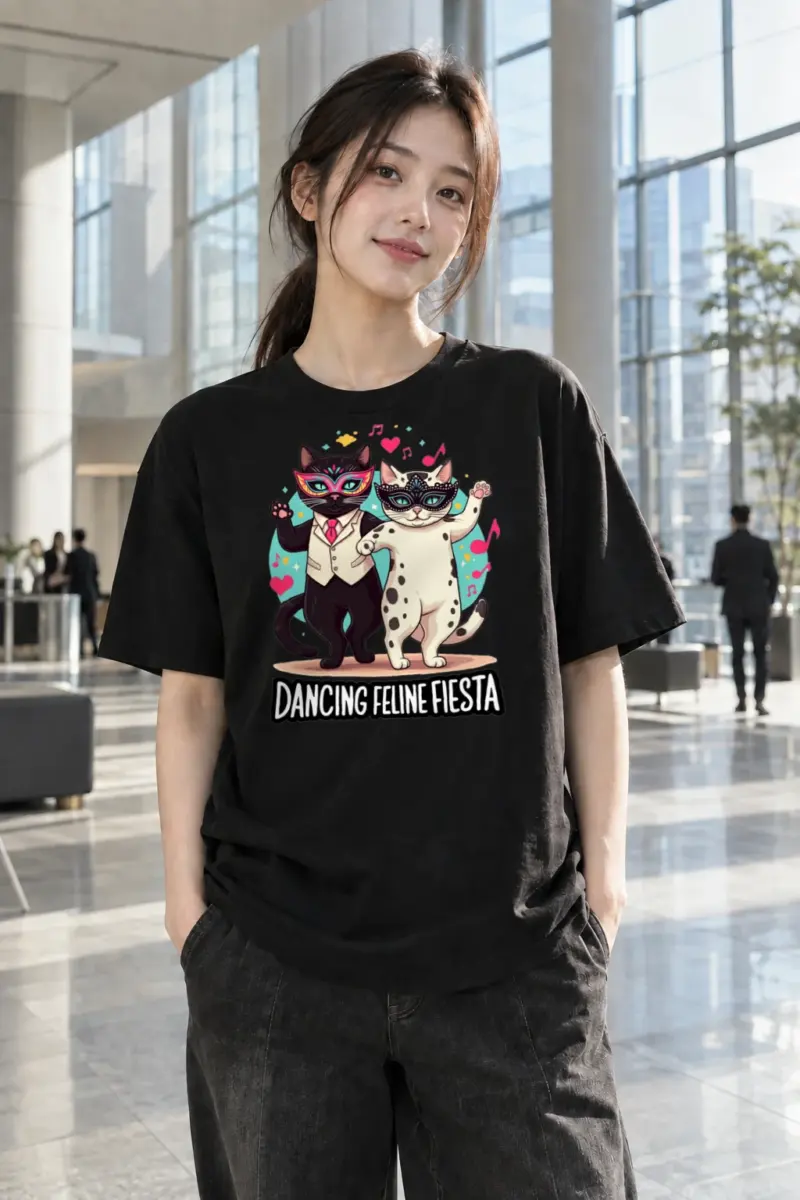 “Dancing Feline Fiesta” Heavyweight Unisex Crewneck T-shirt | Gildan 5000