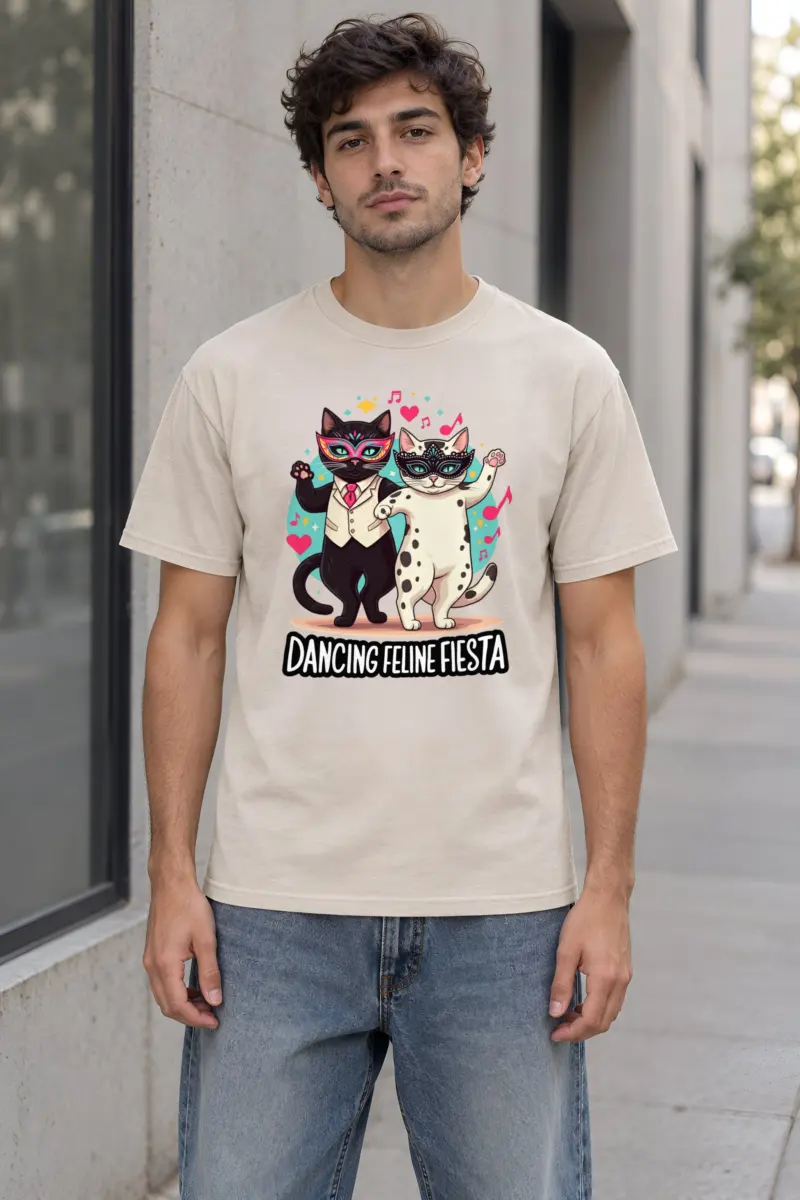 "Dancing Feline Fiesta" Heavyweight Unisex Crewneck T-shirt