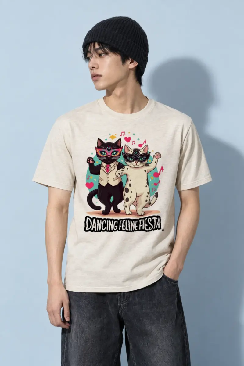 "Dancing Feline Fiesta" Heavyweight Unisex Crewneck T-shirt | Gildan 5000