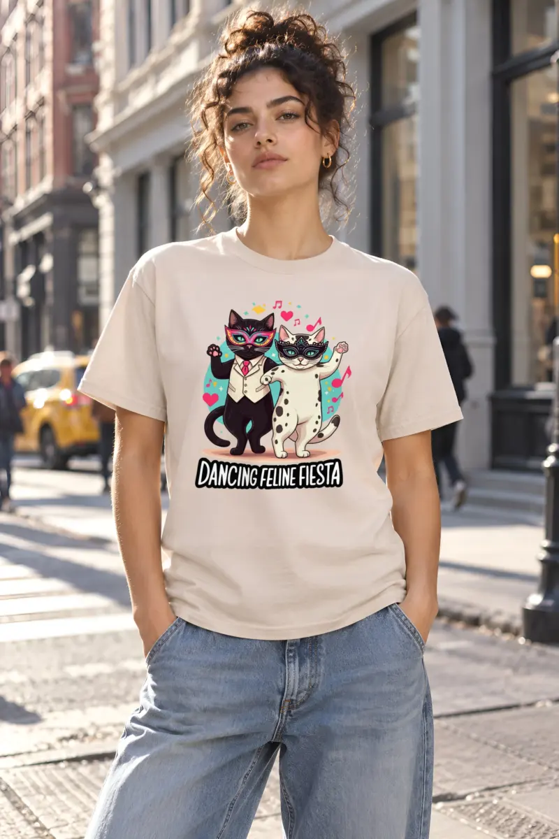 "Dancing Feline Fiesta" Heavyweight Unisex Crewneck T-shirt