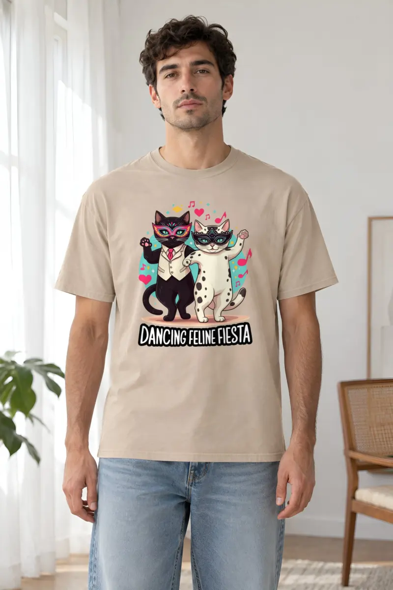 "Dancing Feline Fiesta" Heavyweight Unisex Crewneck T-shirt